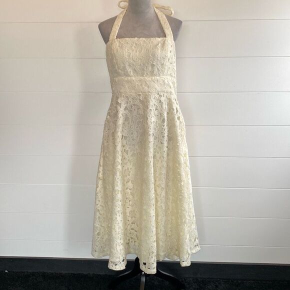 New Prabal Gurung Halter Neck Dress off-white Lace MIDI Size 14 - Picture 1 of 12